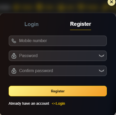 T7777 account registration page for creating a new player account.
