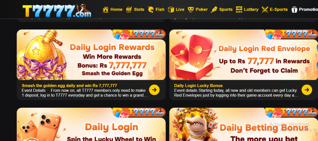 T7777 welcome bonus and promotional offers for new and existing players.