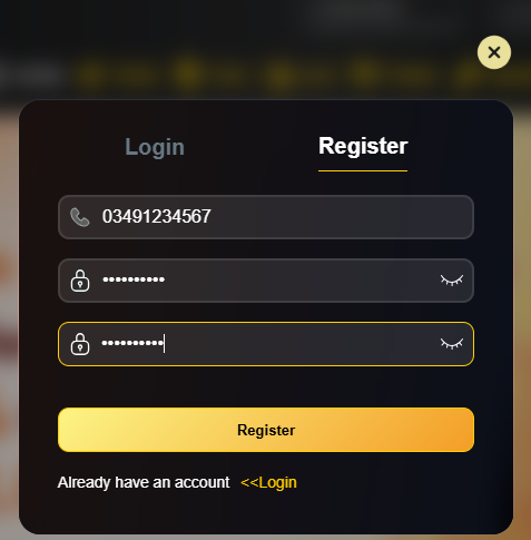 T7777 sign up form requesting mobile number and account details.